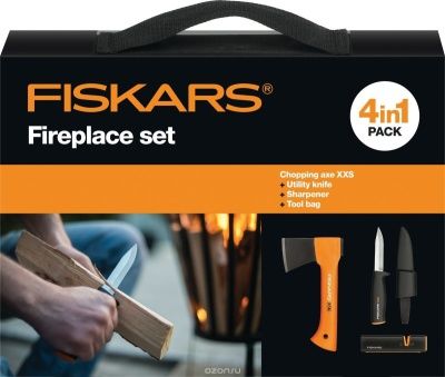 Набор Fiskars в сумке. Топор туристический + нож + точилка